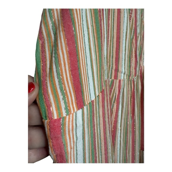 Linda Anderson Striped Square Neck Smocked Back Gold Shimmer Sundress Size Large - Picture 5 of 16